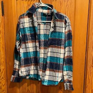 Plaid Button Down Shirt in Blues and Orange